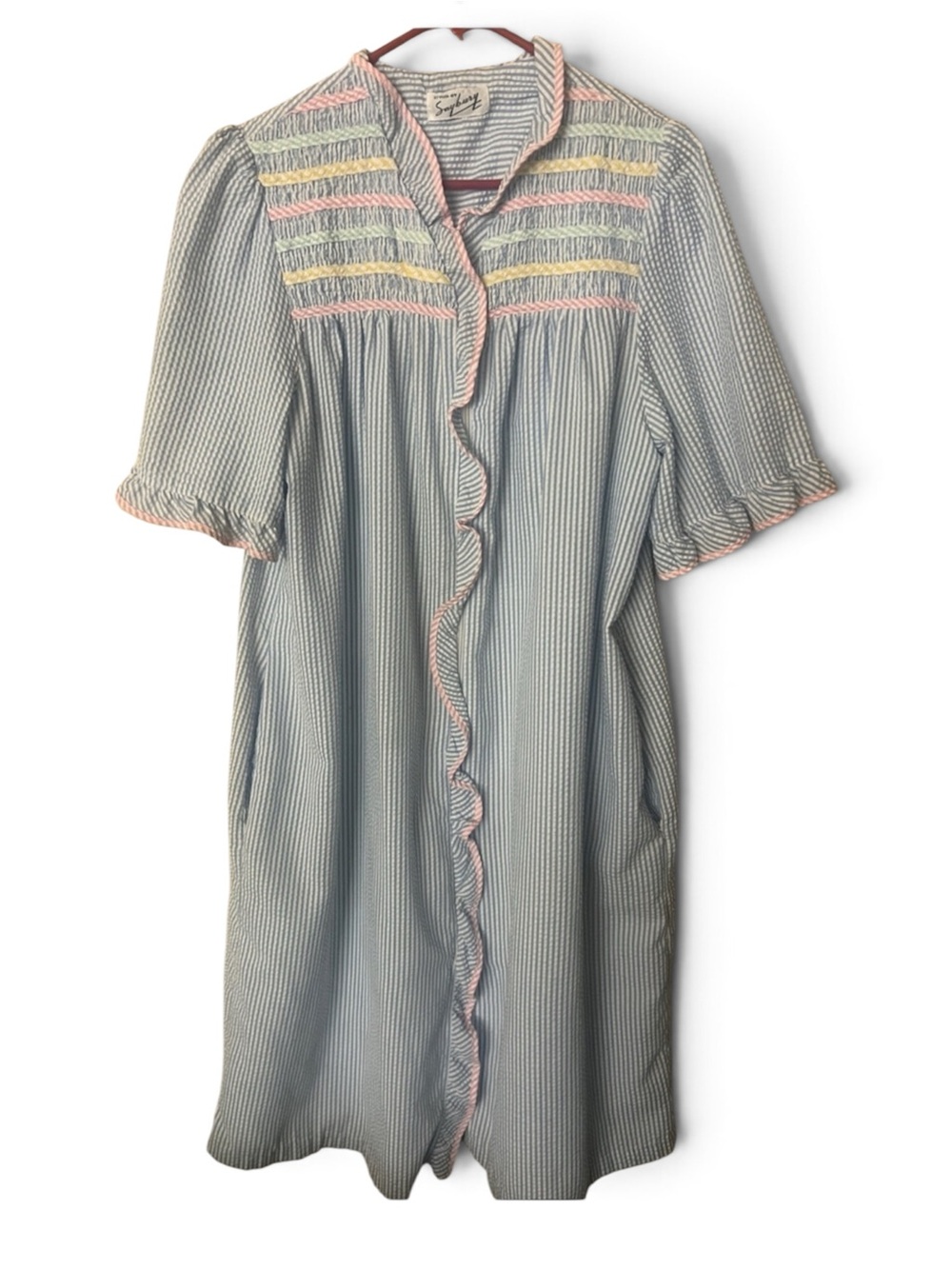 Vintage Saybury seersucker house robe duster ruffles